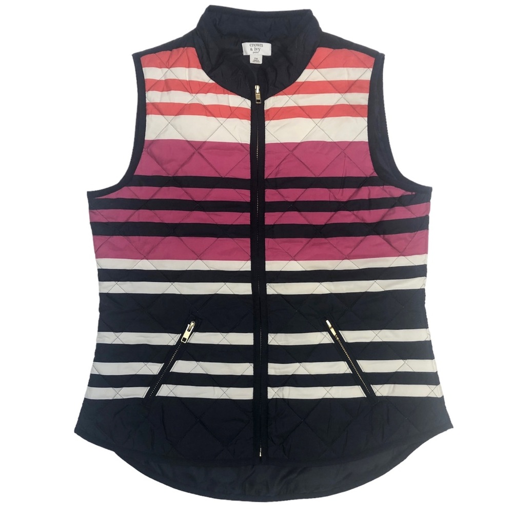 Crown & Ivy Pink Combo Essentials Quilted Vest Stripe Medium Petite